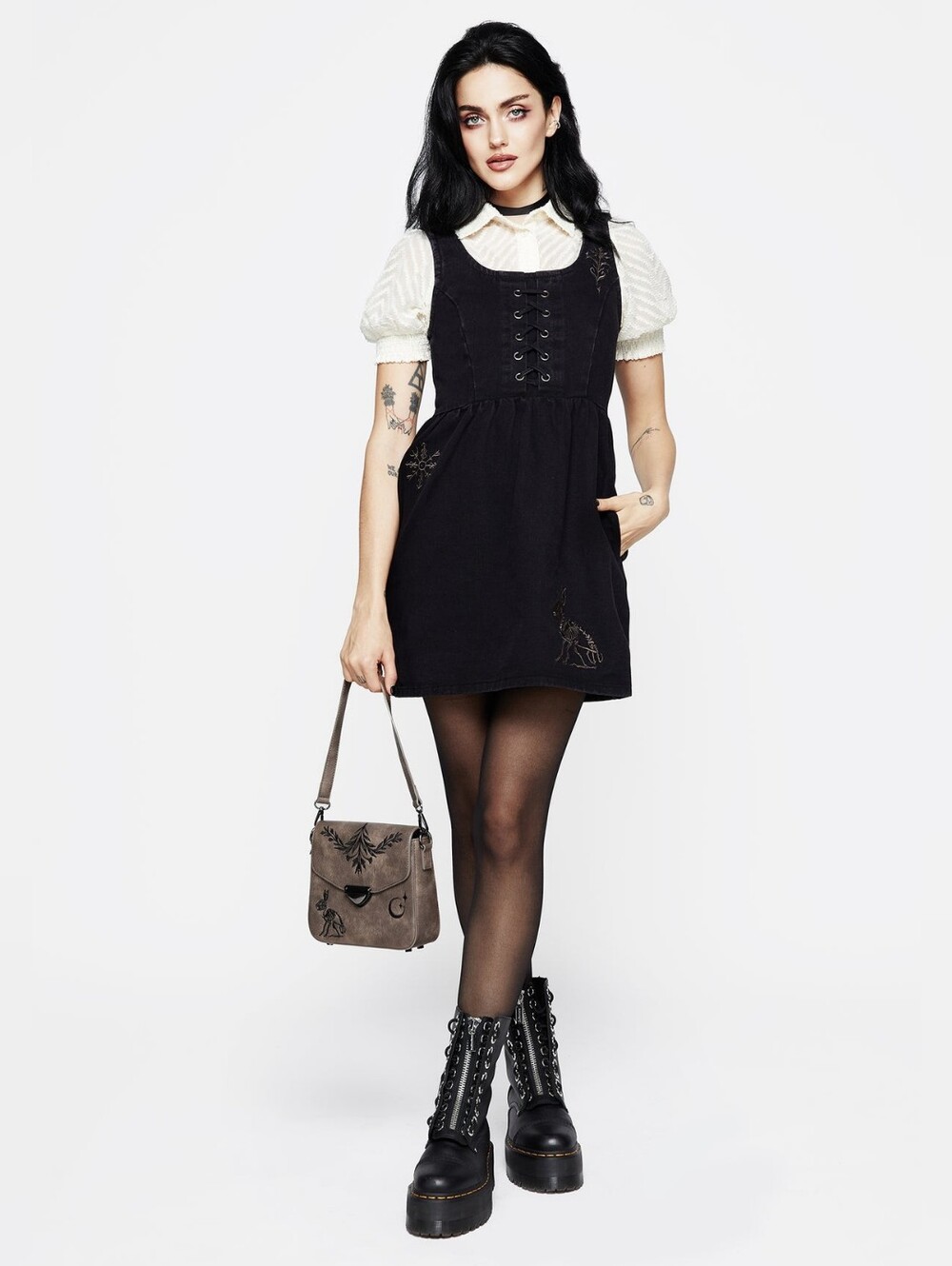 Disturbia HESTER Embroidered Lace-Up Mini Dress